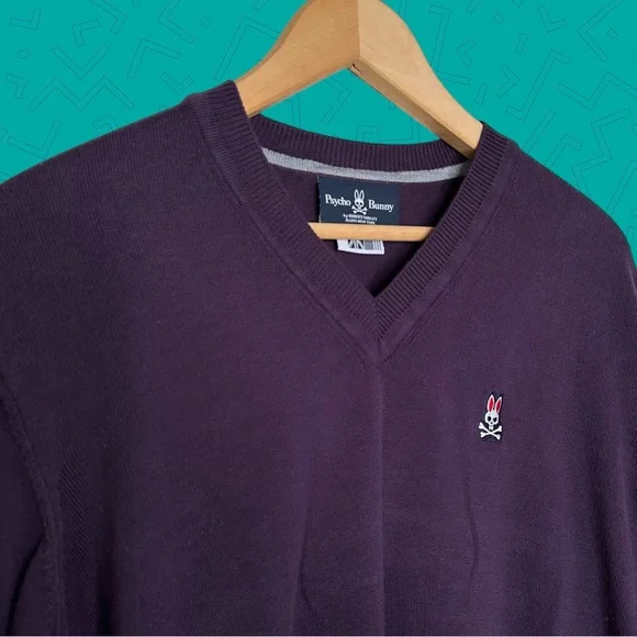 Psycho Bunny V Neck Purple Sweater - Picture 1 of 7